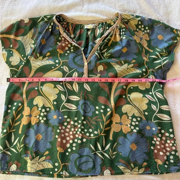 Floral Green and Blue Blouse - Picture 4 of 9